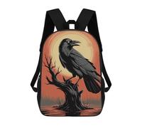 sinyumoney 3D Printed Children's School Raven on A Branch at Sunset Backpack for Kids High Capacity Travel Fashion Rucksacks Kids School Bag Casual Back Pack 17inch