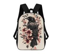 sinyumoney 3D Printed Children's School Raven with Pink Flowers Backpack for Kids High Capacity Travel Fashion Rucksacks Kids School Bag Casual Back Pack 17inch