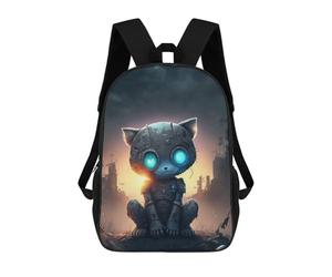 sinyumoney 3D Printed Children's School Robotic Cat in Apocalyptic Cityscape Backpack for Kids High Capacity Travel Fashion Rucksacks Kids School Bag Casual Back Pack 17inch