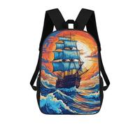 sinyumoney 3D Printed Children's School Sailing Ship by Sunset Backpack for Kids High Capacity Travel Fashion Rucksacks Kids School Bag Casual Back Pack 17inch