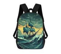 sinyumoney 3D Printed Children's School Sailing Through Storm Backpack for Kids High Capacity Travel Rucksacks Book Bags Kids School Bag Back Pack 17inch