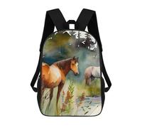 sinyumoney 3D Printed Children's School Serene Meadows Horse Backpack High Capacity Travel Book Bags Fashion Rucksacks Kids School Casual Back Pack 17inch