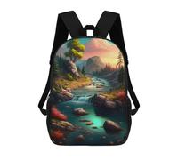sinyumoney 3D Printed Children's School Serene Mountain Stream Sunset Backpack for Kids High Capacity Travel Fashion Rucksacks Kids School Bag Casual Back Pack 17inch