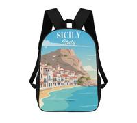 sinyumoney 3D Printed Children's School Sicily, Italy Coastal Town Backpack for Kids High Capacity Travel Fashion Rucksacks Kids School Bag Casual Back Pack 17inch