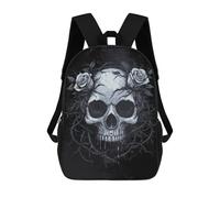sinyumoney 3D Printed Children's School Skull with Roses - Gothic Backpack High Capacity Travel Book Bags Fashion Rucksacks Kids School Casual Back Pack 17inch