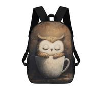 sinyumoney 3D Printed Children's School Sleeping Owl in Coffee Cup Backpack for Kids High Capacity Travel Fashion Rucksacks Kids School Bag Casual Back Pack 17inch