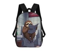 sinyumoney 3D Printed Children's School Sloth Reading on Toilet Backpack for Kids High Capacity Travel Fashion Rucksacks Kids School Bag Casual Back Pack 17inch