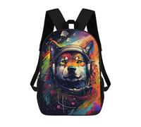 sinyumoney 3D Printed Children's School Space Wolf DJ Headphones Art Backpack High Capacity Travel Book Bags Fashion Rucksacks Kids School Casual Back Pack 17inch