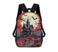 sinyumoney 3D Printed Children's School Spooky Haunted House with Bats Backpack for Kids High Capacity Travel Fashion Rucksacks Kids School Bag Casual Back Pack 17inch