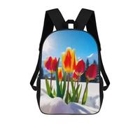 sinyumoney 3D Printed Children's School Spring Tulips in Snow Backpack for Kids High Capacity Travel Rucksacks Book Bags Kids School Bag Back Pack 17inch