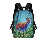 sinyumoney 3D Printed Children's School Stained Glass Antelope in Forest Backpack for Kids High Capacity Travel Fashion Rucksacks Kids School Bag Casual Back Pack 17inch