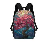 sinyumoney 3D Printed Children's School Stained Glass Cherry Blossom Tree Backpack for Kids High Capacity Travel Fashion Rucksacks Kids School Bag Casual Back Pack 17inch