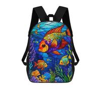 sinyumoney 3D Printed Children's School Stained Glass Fish Backpack for Kids High Capacity Travel Fashion Rucksacks Kids School Bag Casual Back Pack 17inch