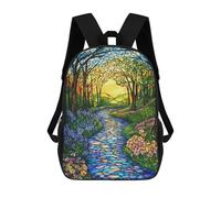 sinyumoney 3D Printed Children's School Stained Glass Forest Path Backpack for Kids High Capacity Travel Rucksacks Book Bags Kids School Bag Back Pack 17inch