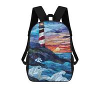 sinyumoney 3D Printed Children's School Stained Glass Lighthouse Sunset Backpack for Kids High Capacity Travel Fashion Rucksacks Kids School Bag Casual Back Pack 17inch