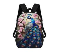 sinyumoney 3D Printed Children's School Stained Glass Peacock Artwork-5 Backpack High Capacity Travel Book Bags Fashion Rucksacks Kids School Casual Back Pack 17inch