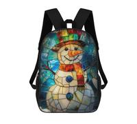 sinyumoney 3D Printed Children's School Stained Glass Snowman Backpack High Capacity Travel Book Bags Fashion Rucksacks Kids School Casual Back Pack 17inch