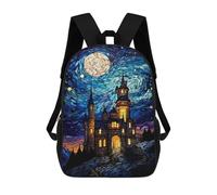 sinyumoney 3D Printed Children's School Starry Night Castle Mosaic Backpack High Capacity Travel Book Bags Fashion Rucksacks Kids School Casual Back Pack 17inch