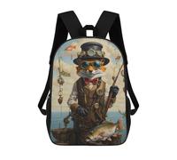 sinyumoney 3D Printed Children's School Steampunk Fox Bass Fishing Backpack for Kids High Capacity Travel Fashion Rucksacks Kids School Bag Casual Back Pack 17inch