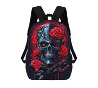 sinyumoney 3D Printed Children's School Steampunk Skull with Roses Backpack for Kids High Capacity Travel Rucksacks Book Bags Kids School Bag Back Pack 17inch