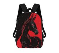 sinyumoney 3D Printed Children's School Stylized Black Donkey with Red Background Backpack for Kids High Capacity Travel Fashion Rucksacks Kids School Bag Casual Back Pack 17inch