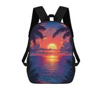 sinyumoney 3D Printed Children's School Sunset Beach Pixel Art Backpack for Kids High Capacity Travel Fashion Rucksacks Kids School Bag Casual Back Pack 17inch