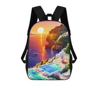 sinyumoney 3D Printed Children's School Sunset Cliffside Retreat Backpack for Kids High Capacity Travel Rucksacks Book Bags Kids School Bag Back Pack 17inch