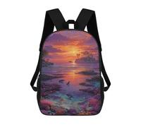 sinyumoney 3D Printed Children's School Sunset Coral Reef Paradise Backpack High Capacity Travel Book Bags Fashion Rucksacks Kids School Casual Back Pack 17inch