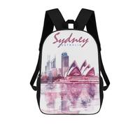 sinyumoney 3D Printed Children's School Sydney City Watercolor Backpack for Kids High Capacity Travel Fashion Rucksacks Kids School Bag Casual Back Pack 17inch