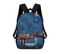 sinyumoney 3D Printed Children's School Sydney Opera House Starry Night Backpack for Kids High Capacity Travel Fashion Rucksacks Kids School Bag Casual Back Pack 17inch