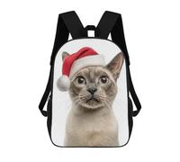sinyumoney 3D Printed Children's School Tonkinese Cat Wearing Santa Hat Backpack for Kids High Capacity Travel Fashion Rucksacks Kids School Bag Casual Back Pack 17inch
