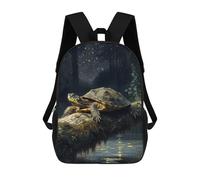 sinyumoney 3D Printed Children's School Turtle on A Mossy Log at Night Backpack for Kids High Capacity Travel Fashion Rucksacks Kids School Bag Casual Back Pack 17inch