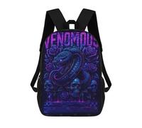 sinyumoney 3D Printed Children's School Venomous Snake with Skulls And Roses Backpack for Kids High Capacity Travel Fashion Rucksacks Kids School Bag Casual Back Pack 17inch