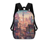 sinyumoney 3D Printed Children's School Vibrant Cityscape with Tower Backpack for Kids High Capacity Travel Rucksacks Book Bags Kids School Bag Back Pack 17inch