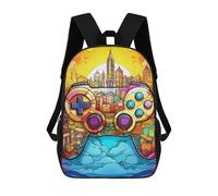 sinyumoney 3D Printed Children's School Vibrant Game Controller Artwork Backpack for Kids High Capacity Travel Rucksacks Book Bags Kids School Bag Back Pack 17inch