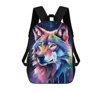 sinyumoney 3D Printed Children's School Watercolor Wolf Backpack for Kids High Capacity Travel Fashion Rucksacks Kids School Bag Casual Back Pack 17inch