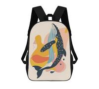 sinyumoney 3D Printed Children's School Whale Abstract Flat Backpack for Kids High Capacity Travel Fashion Rucksacks Kids School Bag Casual Back Pack 17inch