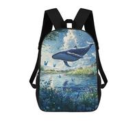 sinyumoney 3D Printed Children's School Whale in Blue Paradise Backpack High Capacity Travel Book Bags Fashion Rucksacks Kids School Casual Back Pack 17inch