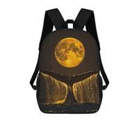 sinyumoney 3D Printed Children's School Whale Tail And Full Moon Backpack for Kids High Capacity Travel Fashion Rucksacks Kids School Bag Casual Back Pack 17inch