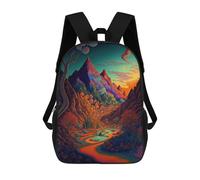 sinyumoney 3D Printed Children's School Whimsical Mountain Landscape -2 Backpack for Kids High Capacity Travel Rucksacks Book Bags Kids School Bag Back Pack 17inch