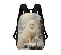 sinyumoney 3D Printed Children's School White Cat in Snow Backpack for Kids High Capacity Travel Fashion Rucksacks Kids School Bag Casual Back Pack 17inch