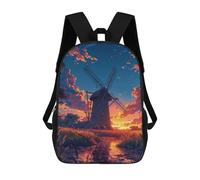 sinyumoney 3D Printed Children's School Windmill Sunset Serenity Backpack High Capacity Travel Book Bags Fashion Rucksacks Kids School Casual Back Pack 17inch