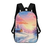 sinyumoney 3D Printed Children's School Winter Cabin Sunrise Backpack for Kids High Capacity Travel Fashion Rucksacks Kids School Bag Casual Back Pack 17inch