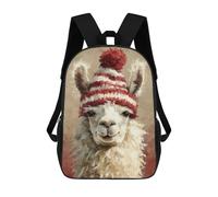sinyumoney 3D Printed Children's School Winter Llama Hat Painting Backpack High Capacity Travel Book Bags Fashion Rucksacks Kids School Casual Back Pack 17inch
