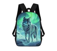 sinyumoney 3D Printed Children's School Wolf Under Aurora Borealis Backpack for Kids High Capacity Travel Fashion Rucksacks Kids School Bag Casual Back Pack 17inch