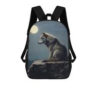 sinyumoney 3D Printed Children's School Wolf Under Moonlight Backpack High Capacity Travel Book Bags Fashion Rucksacks Kids School Casual Back Pack 17inch