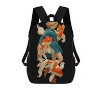 sinyumoney 3D Printed Children's School Woman with Koi Fish Illustration Backpack for Kids High Capacity Travel Fashion Rucksacks Kids School Bag Casual Back Pack 17inch