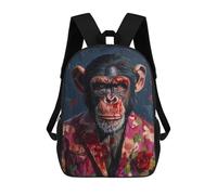 sinyumoney 3D Printed Chimpanzee in Floral Suit Painting Children Backpacks Kids Cute School Backpack Outdoor Casual Daypack for Boys Middle School Students 17inch