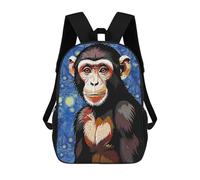 sinyumoney 3D Printed Chimpanzee Portrait in Starry Night Style School Book Bags Fashion Kids Large Capacity Backpack Children School Bag Travel Rucksacks 17inch