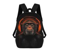 sinyumoney 3D Printed Chimpanzee with Headphones Music Art Print-1 Children's 17inch School Backpack for Kids High Capacity Travel Rucksacks Fashion Book Bags Kids School Bag